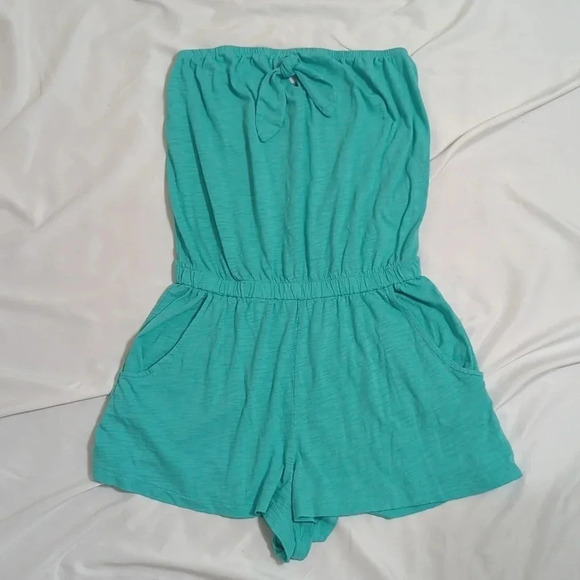 Express Tube Top Romper, Color Teal Size SP - Picture 1 of 13
